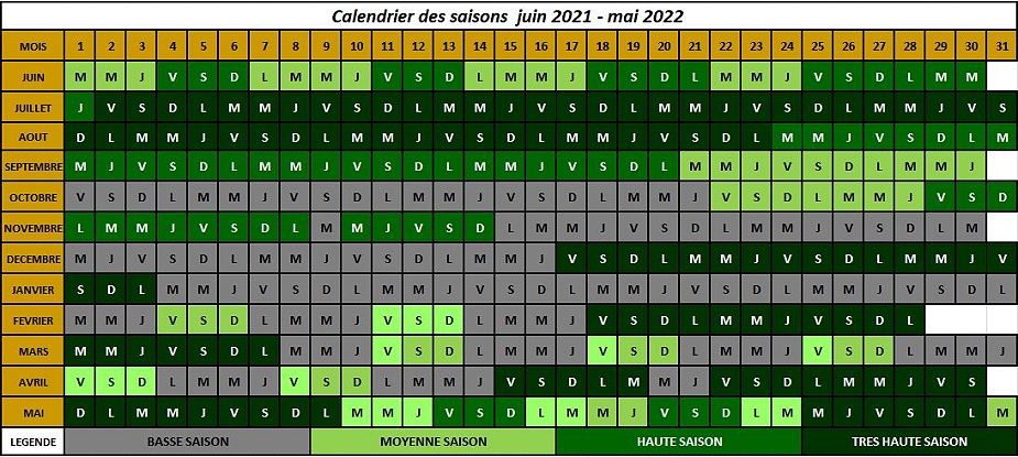 calendrier des saisons 2021-2022